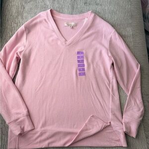 Cuddl Duds Light Pink V-Neck Waffle Knit Top